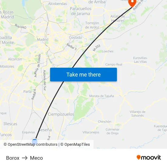 Borox to Meco map