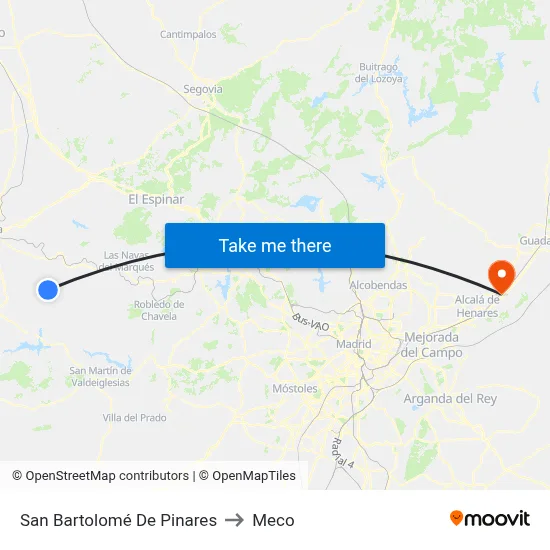 San Bartolomé De Pinares to Meco map