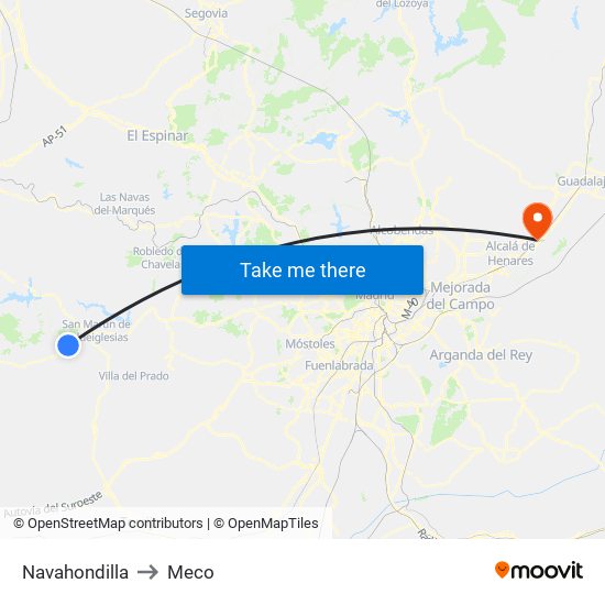 Navahondilla to Meco map