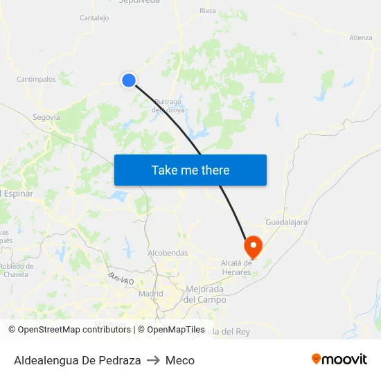 Aldealengua De Pedraza to Meco map