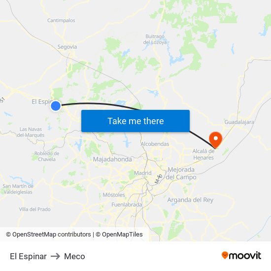 El Espinar to Meco map