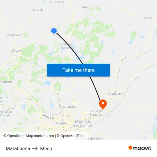 Matabuena to Meco map