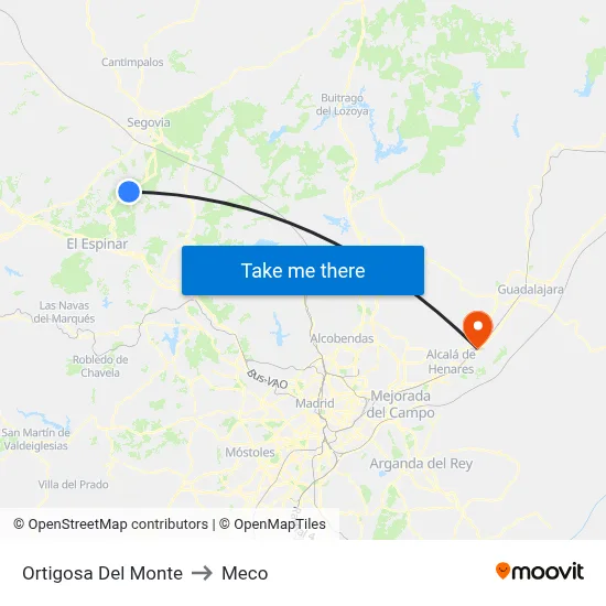 Ortigosa Del Monte to Meco map