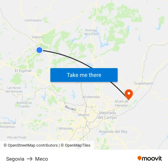 Segovia to Meco map