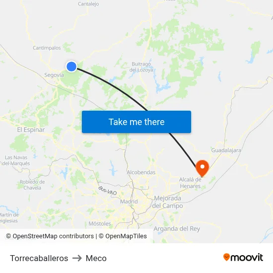 Torrecaballeros to Meco map
