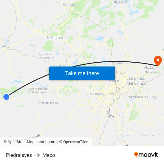 Piedralaves to Meco map