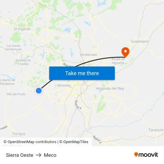 Sierra Oeste to Meco map