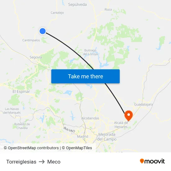 Torreiglesias to Meco map