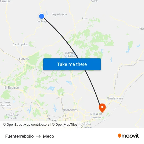 Fuenterrebollo to Meco map