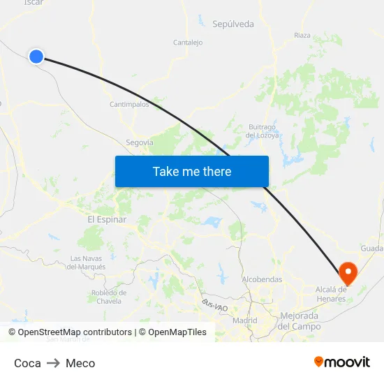 Coca to Meco map