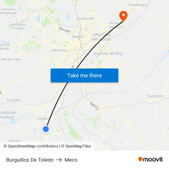 Burguillos De Toledo to Meco map