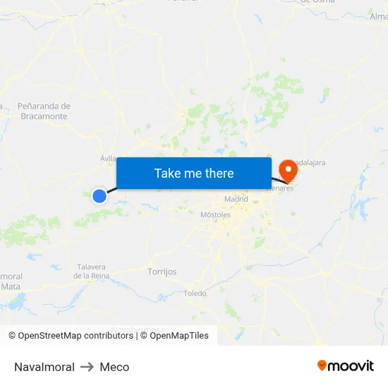 Navalmoral to Meco map