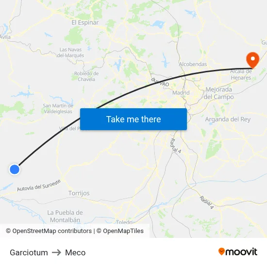 Garciotum to Meco map