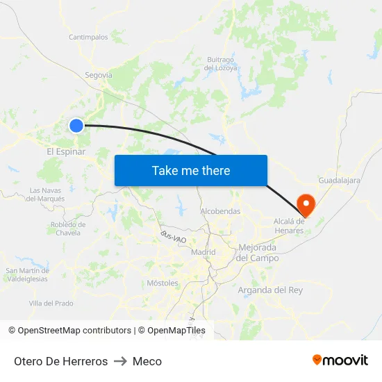 Otero De Herreros to Meco map