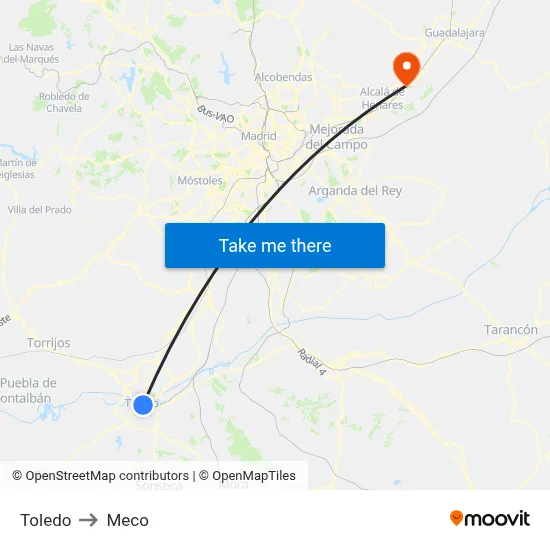 Toledo to Meco map