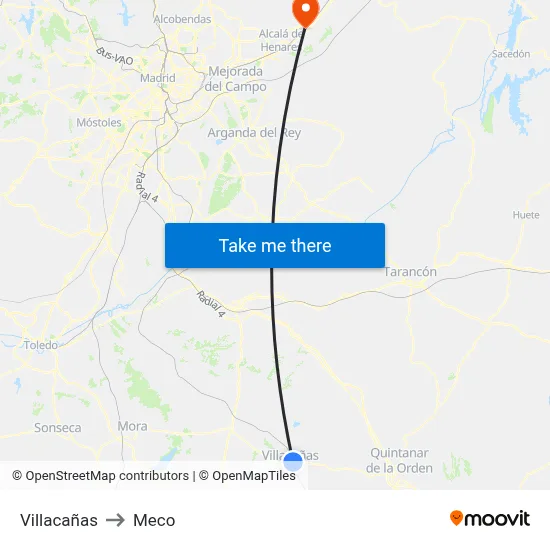 Villacañas to Meco map