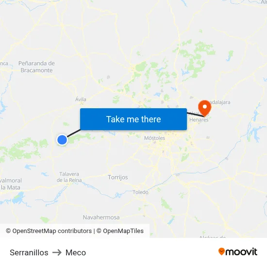 Serranillos to Meco map