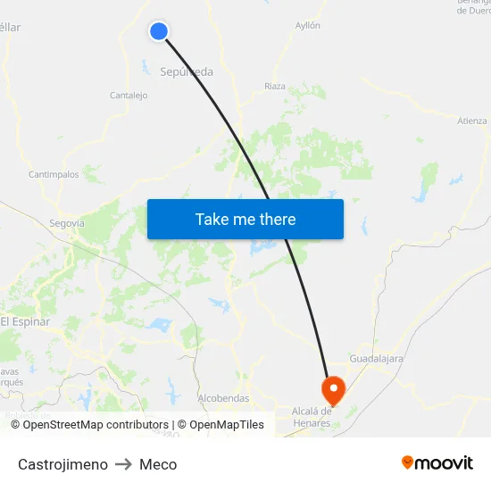 Castrojimeno to Meco map
