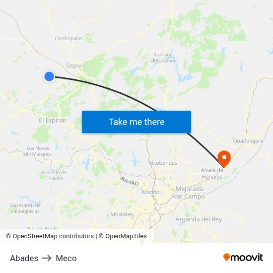 Abades to Meco map