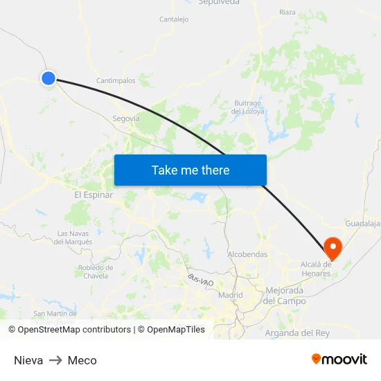 Nieva to Meco map