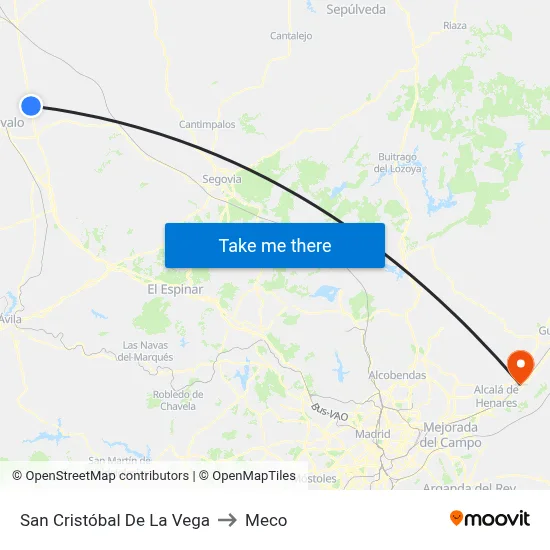 San Cristóbal De La Vega to Meco map