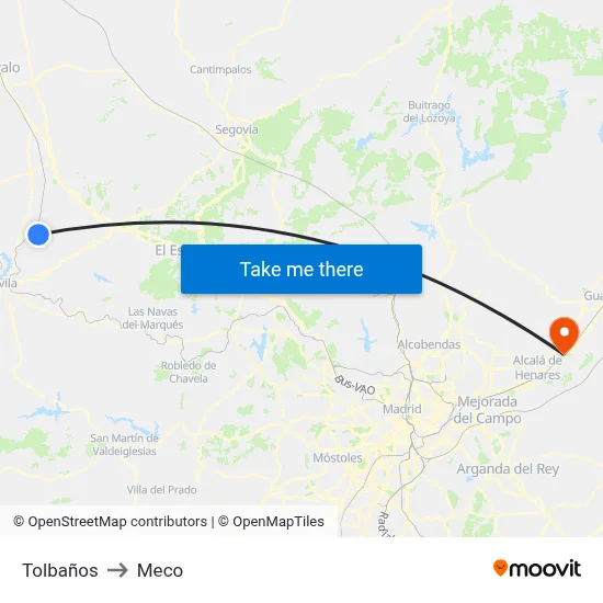 Tolbaños to Meco map