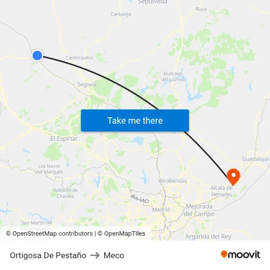 Ortigosa De Pestaño to Meco map