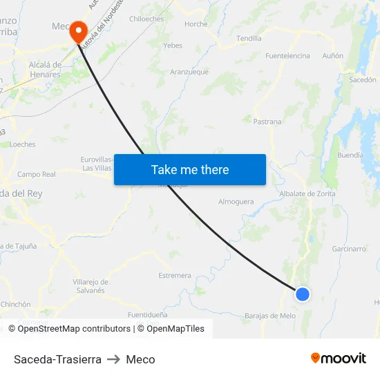 Saceda-Trasierra to Meco map