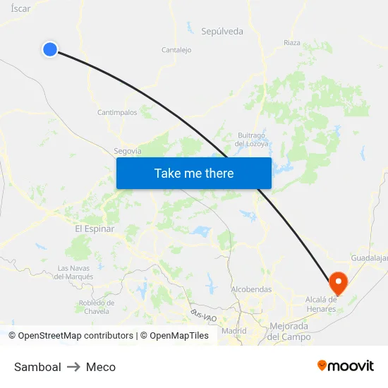 Samboal to Meco map