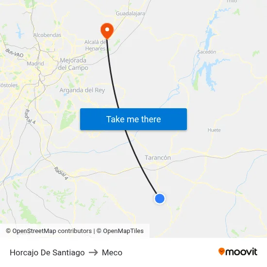 Horcajo De Santiago to Meco map