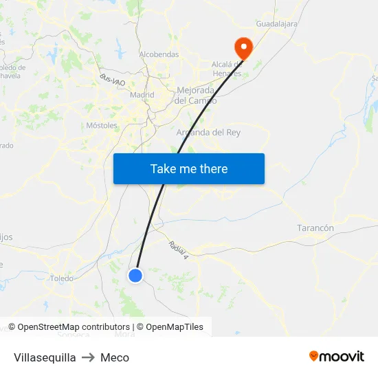 Villasequilla to Meco map