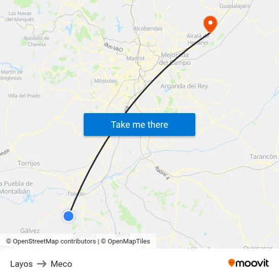 Layos to Meco map