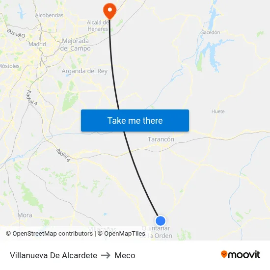 Villanueva De Alcardete to Meco map