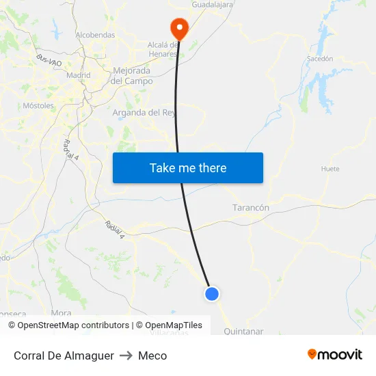Corral De Almaguer to Meco map