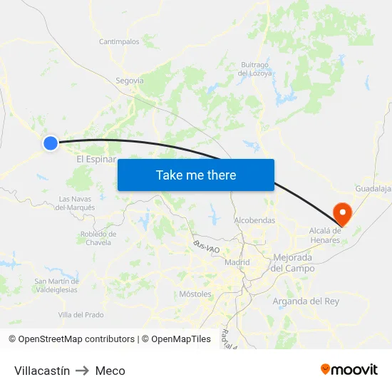 Villacastín to Meco map