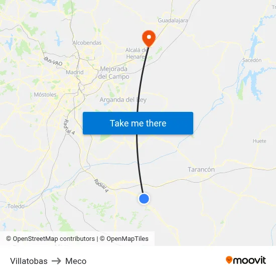 Villatobas to Meco map