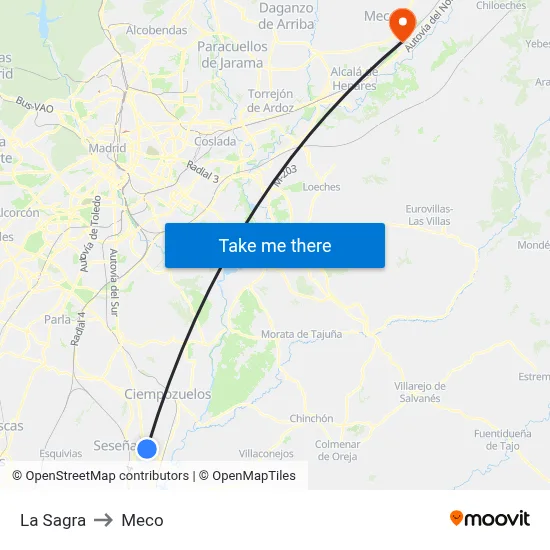 La Sagra to Meco map