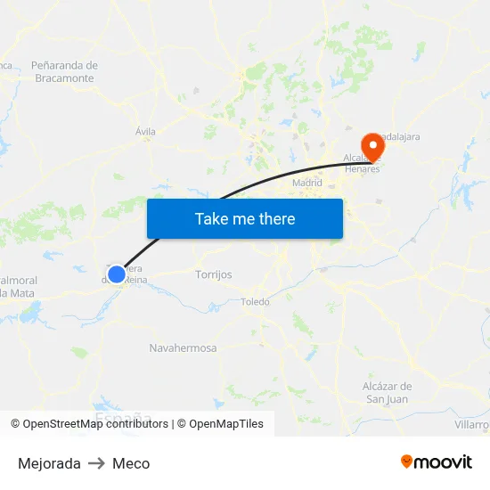 Mejorada to Meco map