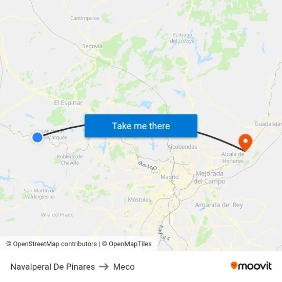 Navalperal De Pinares to Meco map