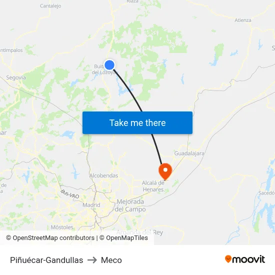 Piñuécar-Gandullas to Meco map