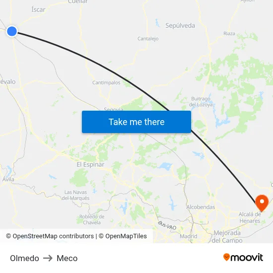 Olmedo to Meco map