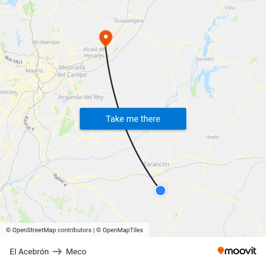 El Acebrón to Meco map
