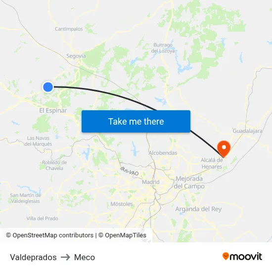 Valdeprados to Meco map