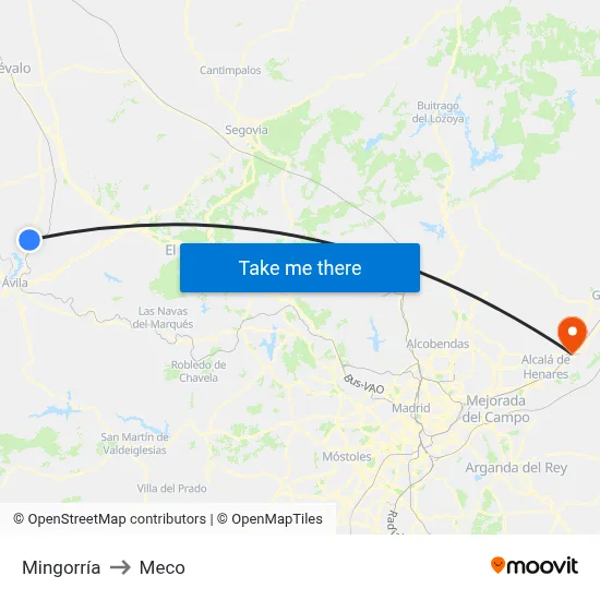 Mingorría to Meco map