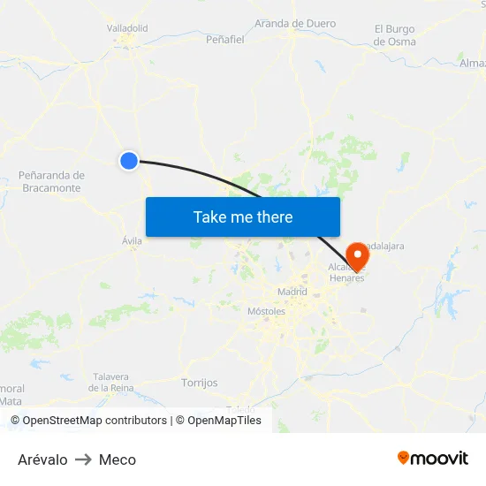 Arévalo to Meco map