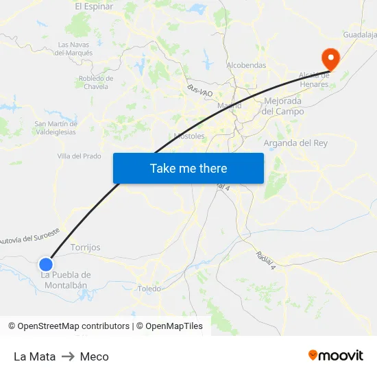 La Mata to Meco map