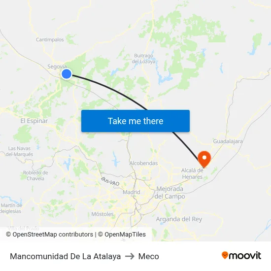 Mancomunidad De La Atalaya to Meco map