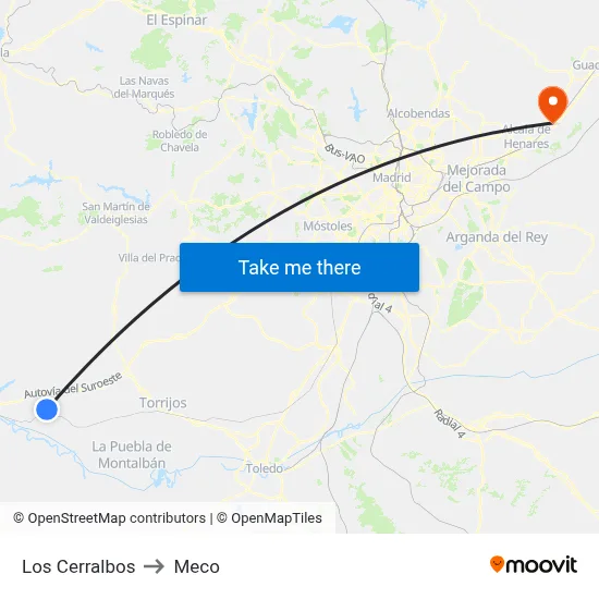 Los Cerralbos to Meco map