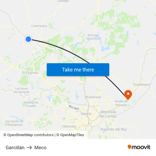 Garcillán to Meco map