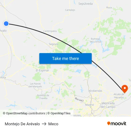 Montejo De Arévalo to Meco map